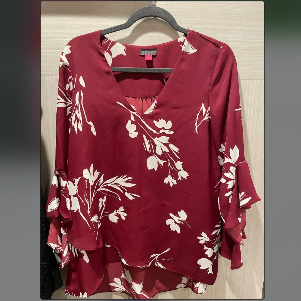 VINCE CAMUTO Womens Maroon Unlined Pullover Vented Hem Dolman Sleeve Blouse